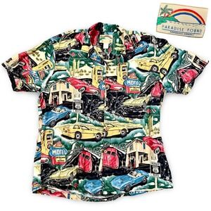 Paradise Found Corvette Route 66 Hawaiian Shirt GM Licensed Rayon Large Aloha
